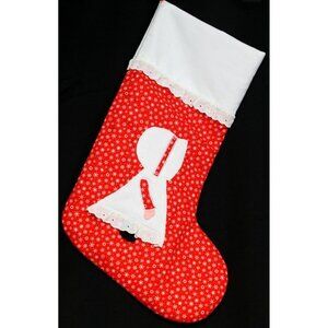 Handmade Vintage 70s 80s Christmas Stocking Girl Red White Prairie Cottage Core